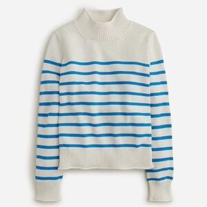 J. Crew Heritage Rollneck Sweater in stripe Ivory Barcelona Blue XSmall